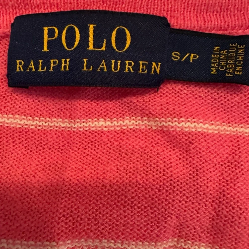 Polo Ralph Lauren Pink Striped V Neck Long Sleeve Sweater‎ Top S Cotton Linen
